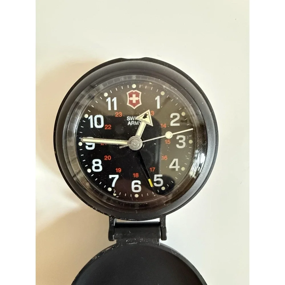 Victorinox Swiss Army Travel Alarm Clock Black Folding Case Switzerland